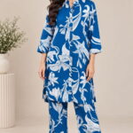 Royal Blue Floral & Leaf Printed Co-ord Set