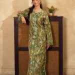MEHR – Olive Green Floral Printed Embroidered Kaftan