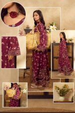 VEIRA – Deep Maroon Floral Printed Embroidered Kaftan - Image 5