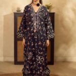 MAEL – Midnight Black Floral Printed Embroidered Kaftan