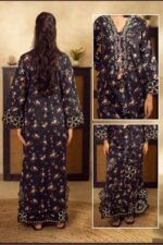 MAEL – Midnight Black Floral Printed Embroidered Kaftan - Image 3
