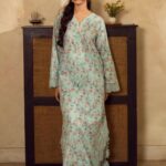 NOREN – Pastel Mint Floral Printed Embroidered Kaftan