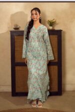 NOREN – Pastel Mint Floral Printed Embroidered Kaftan