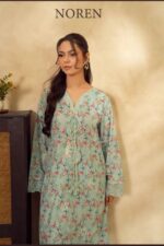 NOREN – Pastel Mint Floral Printed Embroidered Kaftan - Image 4