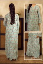 NOREN – Pastel Mint Floral Printed Embroidered Kaftan - Image 3