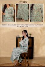 NOREN – Pastel Mint Floral Printed Embroidered Kaftan - Image 2