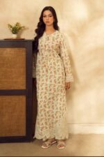ZAYRA – Ivory Floral Printed Embroidered Kaftan