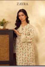 ZAYRA – Ivory Floral Printed Embroidered Kaftan - Image 3