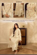 ZAYRA – Ivory Floral Printed Embroidered Kaftan - Image 4
