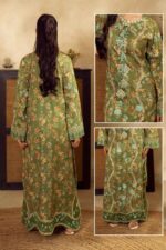 MEHR – Olive Green Floral Printed Embroidered Kaftan - Image 2