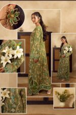 MEHR – Olive Green Floral Printed Embroidered Kaftan - Image 5