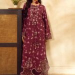 VEIRA – Deep Maroon Floral Printed Embroidered Kaftan