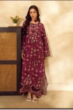 VEIRA – Deep Maroon Floral Printed Embroidered Kaftan