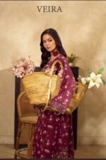 VEIRA – Deep Maroon Floral Printed Embroidered Kaftan - Image 2