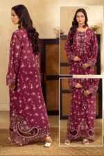 VEIRA – Deep Maroon Floral Printed Embroidered Kaftan - Image 3